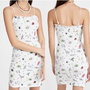 Staud Aubergine Graphic Stretchy Summer Sweetheart Mini Dress in Good Vibes S